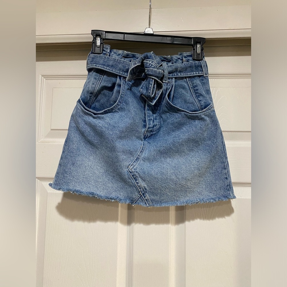 We The Free East of Eden Paper Bag High Waist Jean Mini Skirt‎ Size 24
